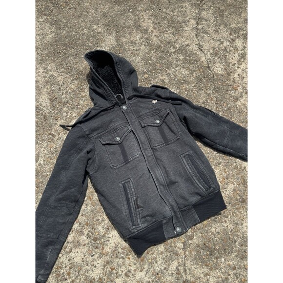 Fox Racing Hoodie Jacket Men M Gray Full Zip Sherpa Lined Y2K Vintage Sasquatch - Picture 2 of 6